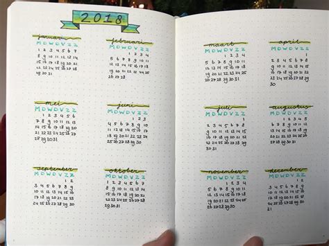 Year calendar - First page in my first bullet journal ever! Really happy with how it turned out ...