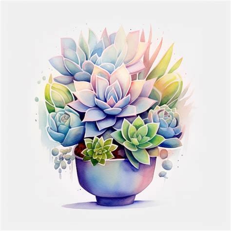 Premium AI Image Aesthetic Watercolor Succulent Plants Illustration