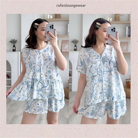 Jual RUFEN One Set Baju Tidur Wanita Bahan Rayon Motif Terkini