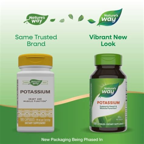 Nature S Way Potassium Supports Heart And Muscle Function Capsules 99 Mg Per Serving 100 Ct