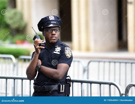 NEW YORK, USA - June 10, 2018: Police Officer Performing His Duties on ...