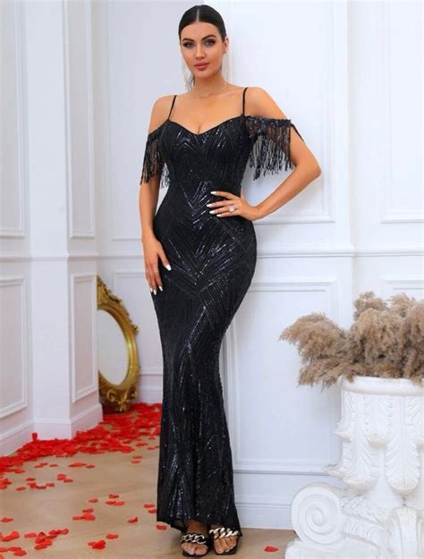 Black Evening Gown Long Gown Gatsby Dress For Rent Womens Fashion