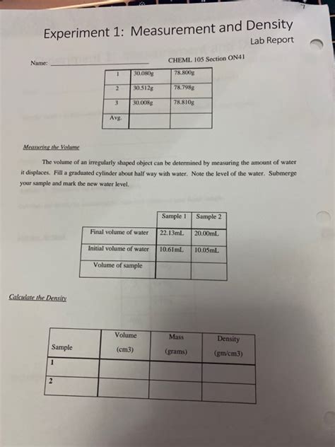 Solved Experiment 1 Measurement And Density Lab Report Chegg