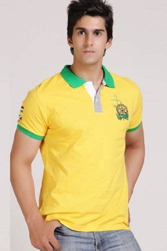 Yellow Regular Fit Mens Casual Wear Polo Neckline Half Sleeves Plain T