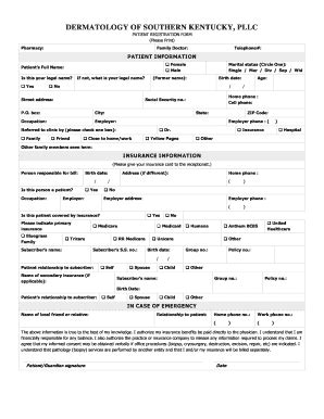 Fillable Online Patient Registration Form Pdf Dermatology Of Southern