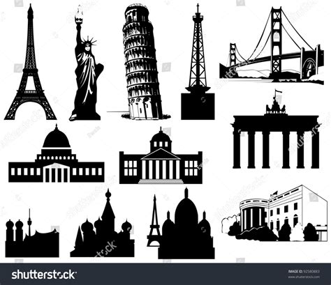 Landmarks Silhouette Set Vector Illustration Stock Vector Royalty Free