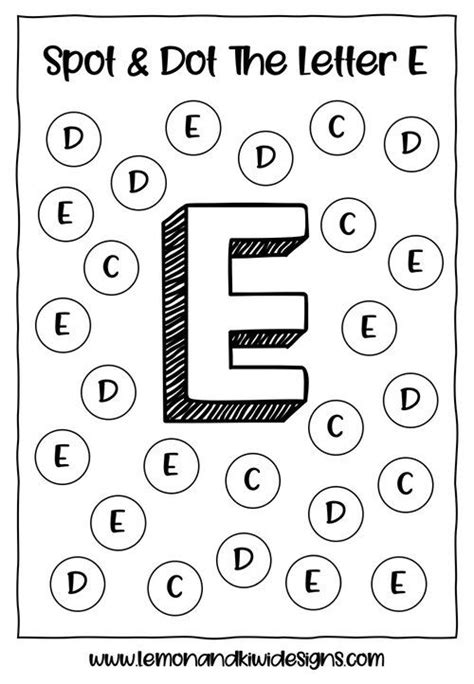 The Letter E Is For Dot And Dot In This Printable Alphabet Practice Sheet Which Includes