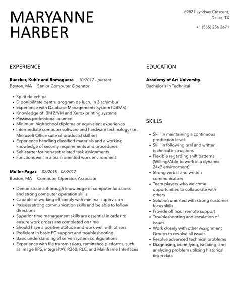 Computer Operator Resume Samples Velvet Jobs