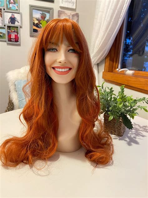 Hilla Ginger Wig Fiery Long Wavy Wig Red Wig With Bangs Copper Wig Redhead Realistic Parting Wig