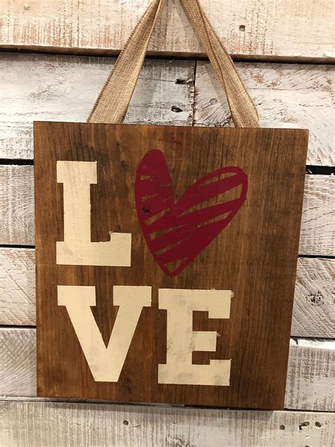 Wooden Sign Love Sign With Ribbon Hanger By Beyoutifuljoystudio On