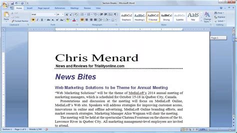 Microsoft Word Section Breaks Continuous To Create A Newsletter Youtube