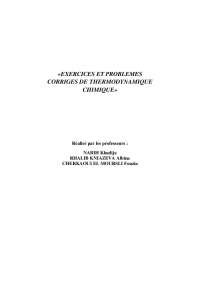 EXERCICES ET PROBLEMES CORRIGES DE THERMODYNAMIQUE CHIMIQUE Exercises