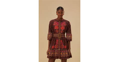Farm Rio Brown Bright Flora Short Sleeve Mini Dress Lyst