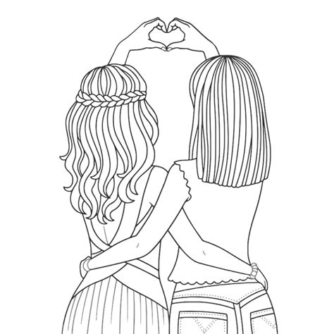 Best Friends Line Art Drawing