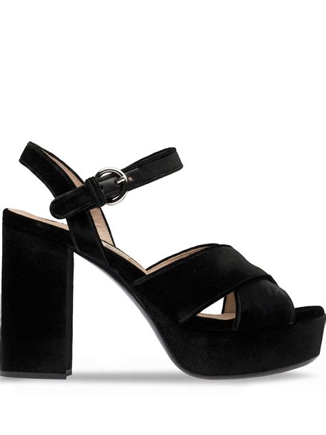 Miu Miu Velvet Platform Sandals Black Editorialist