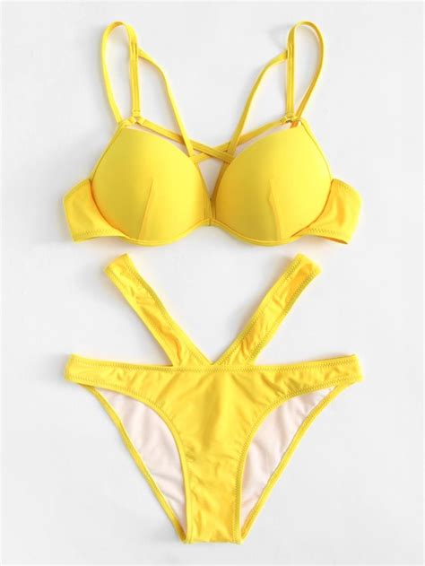 Cutout Strappy Push Up Bikini Set Shein Sheinside Push Up Bikini