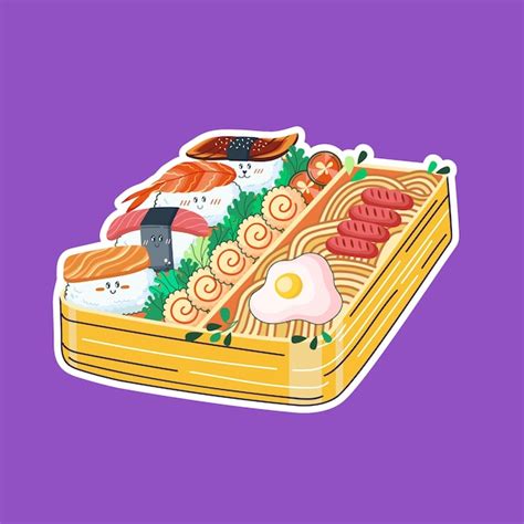 Premium Vector Bento Box In Kawaii Style Cute Colorful Illustration Japanese Food In A Lunch