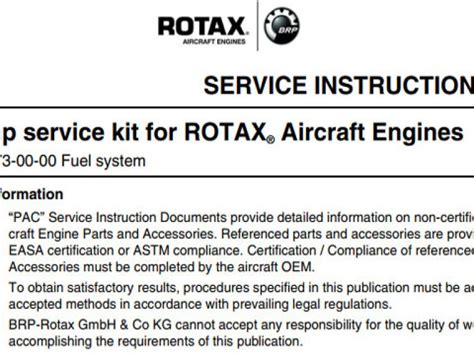 Fuel Pump Service Kit For Rotax Aircraft Engines