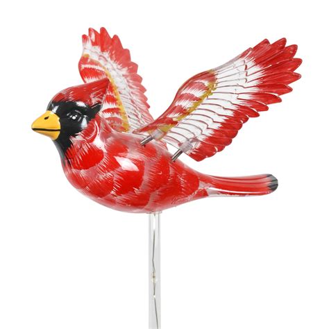 Solar Windywing Cardinal Garden Stake With Red Led Lights Inch Red