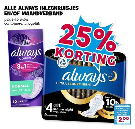 Alle Always Inlegkruisjes En Of Maandverband Aanbieding Bij Boon S