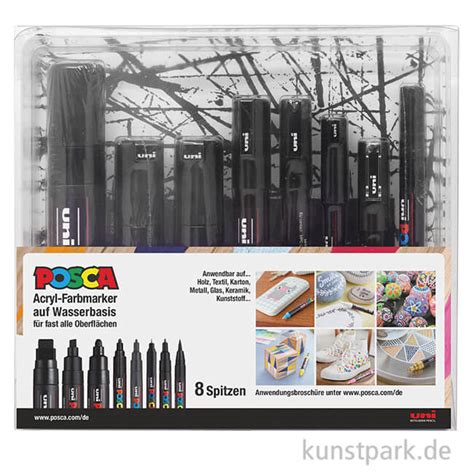 POSCA Marker Set - 8 verschiedene Spitzen, Schwarz