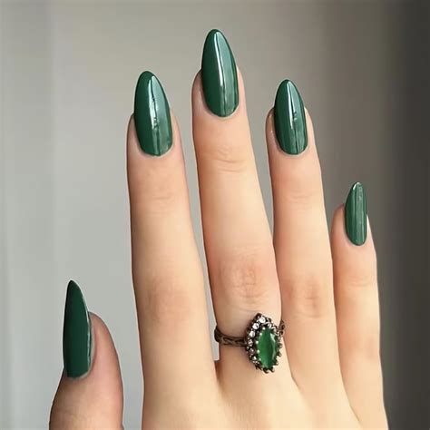 Almond Press On Nails Medium Solid Color Green Fake Nails