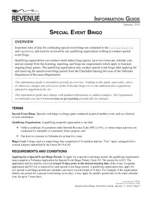 Fillable Online Revenue Ne Special Event Bingo Information Guide