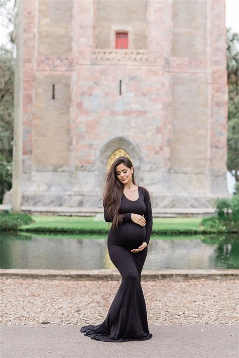 Fitted Maternity Gown Long Sleeve Flare Style Elegant Dress Fitted