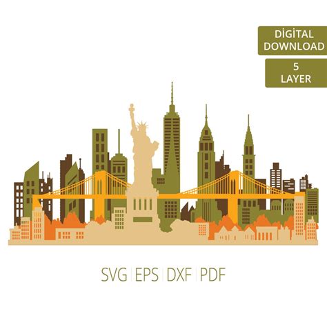 New York 5 Layer Svg New York Skyline Svg Layered City Svg Laser Cut