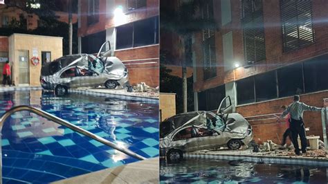 Carro cayó desde parqueadero a piscina en edificio de Medellín