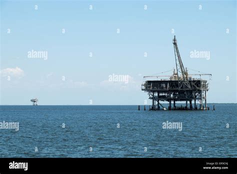 Exxonmobil Natural Gas Platform In Mobile Bay Alabama Usa Stock Photo