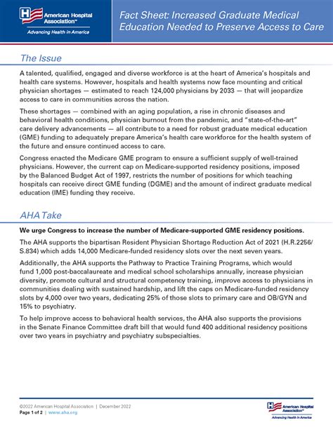 Fact Sheet Increased Graduate Medical Education Needed To Preserve