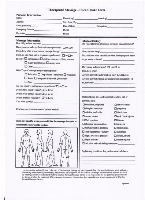 Massage Therapy Massage Therapy Business Massage Intake Forms