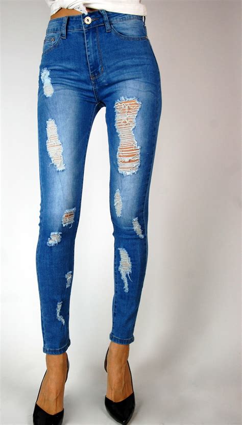 SPODNIE JEANS DAMSKIE DZIURY WYSOKI STAN 7067938831 Oficjalne