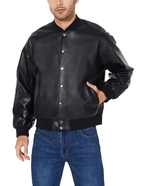 Mens Snap Tab Button Faux Leather Jacket Fauxjacket