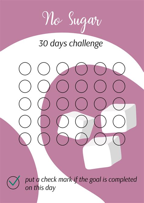 No Sugar Challenge 30 Days Personal Tracker Without Sweets Printable