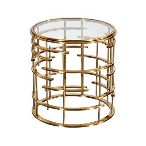 Modern Round Side Table With Tempered Glass Top Gold Stainless Steel