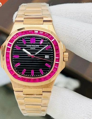 Square Patek Philippe Nautilus Rose Gold Pink Emerald Swiss Automatic