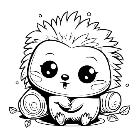 Premium Vector Cute Hedgehog Cartoon Black And White Vector