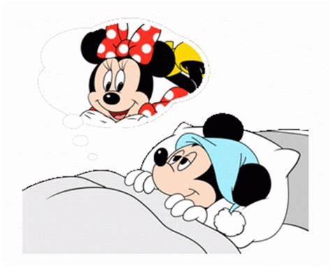 A Cartoon Mickey And Minnie Mouse Laying In Bed With Each Other S Head