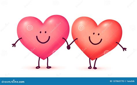 Couple Of Happy Hearts Smiling And Holding Hands Vector Valentines Day