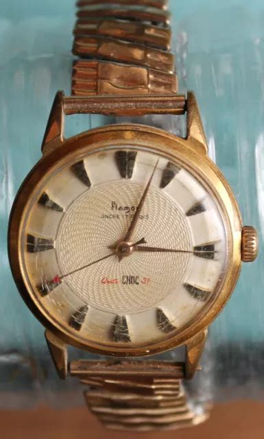 RARE MONTRE MÉCANIQUE Flamor ancre 17 rubis plaqué Or fonctionne EUR 70