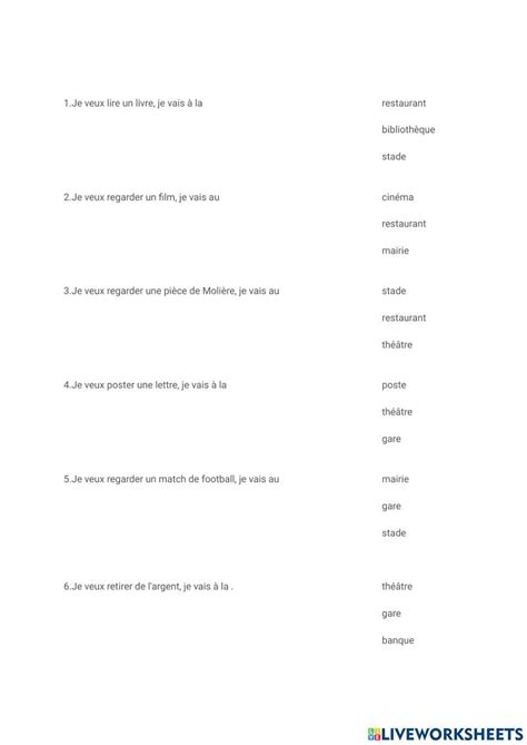 Vocabulaire Le Lieux De Ville Worksheet Live Worksheets