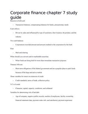 chapter  financial analysis corporate finance chapter  notes