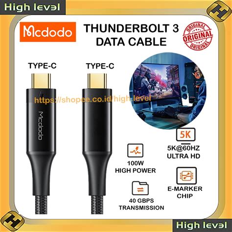 Jual Mcdodo Thunderbolt 3 Kabel Type C Pd Fast Charging 100w 40gbps Ca