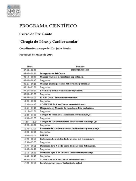 Pdf Programa Cient Fico Preliminar Del Curso De Pre Grado Cirug A De