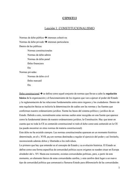 Apuntes completos CONSTI I Lección 1 CONSTITUCIONALISMO Normas de