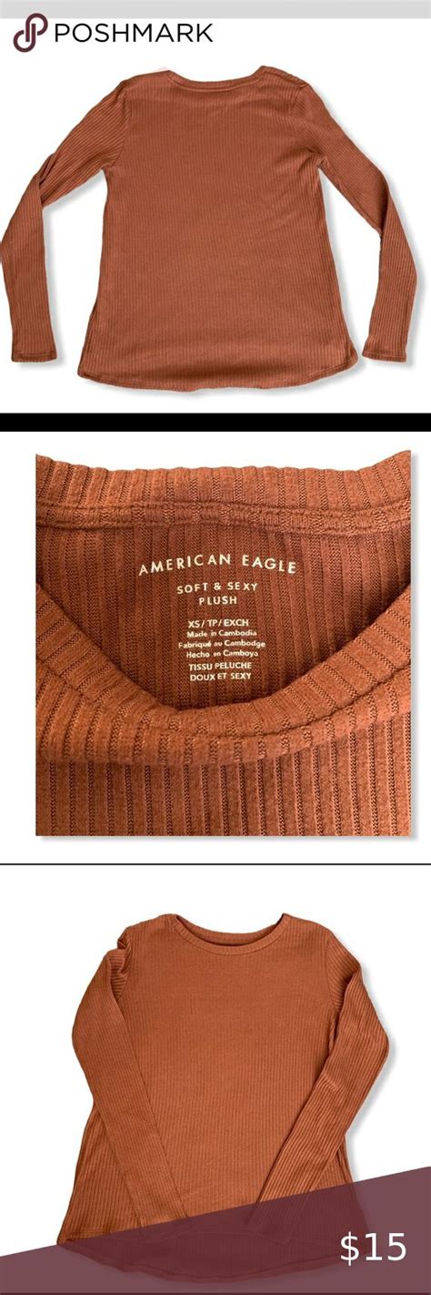 American Eagle Soft Sexy Plush Ribbed Shirt Xs Burnt Orange Color