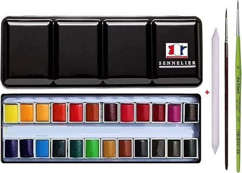 Sennelier Boîte de Peinture Aquarelle Extra Fines 24 Demi Godets Boîte