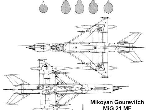 Military Picture Mikoyan Gurevich Mig 21 3 View Drawing